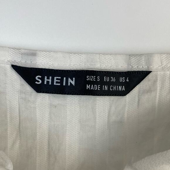 Shein Frill Trim Tie Front Crinkle Dress White Size Small (4) - Picture 6 of 13